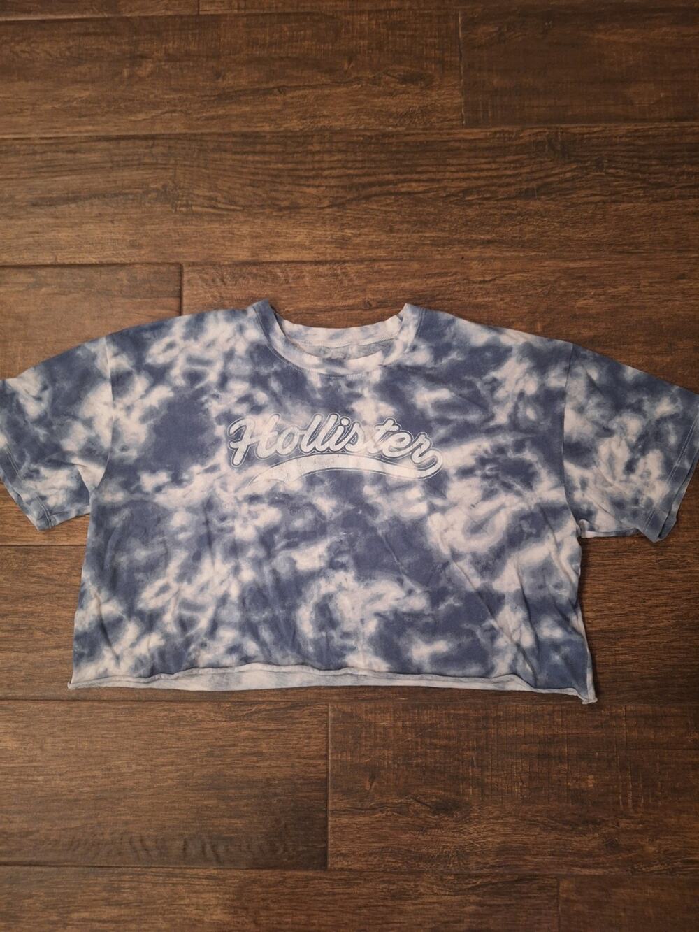 Hollister Crop Top Womens Small Blue Tie Dye Short Sleeve Tee Crew Neck